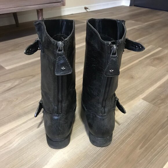 Terranova Ladies Grey/Black Leather Biker Boots Size 39 - Picture 3 of 6